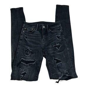 American Eagle Black Skinny Jeans with Distressed Details